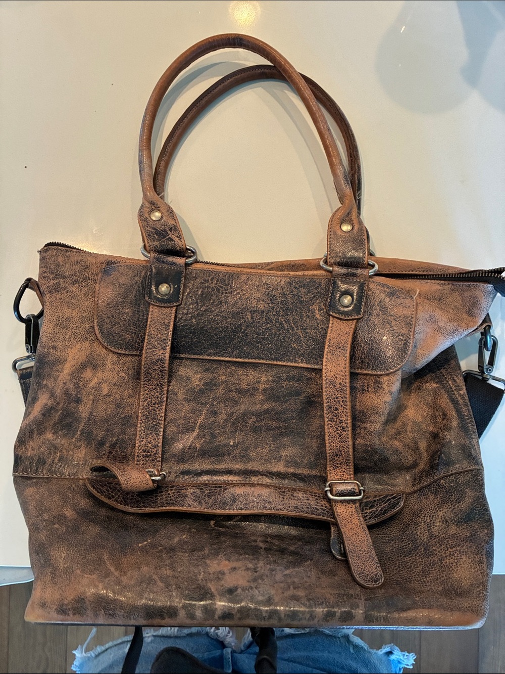 Bed Stu Distressed Brown Leather Tote Bag